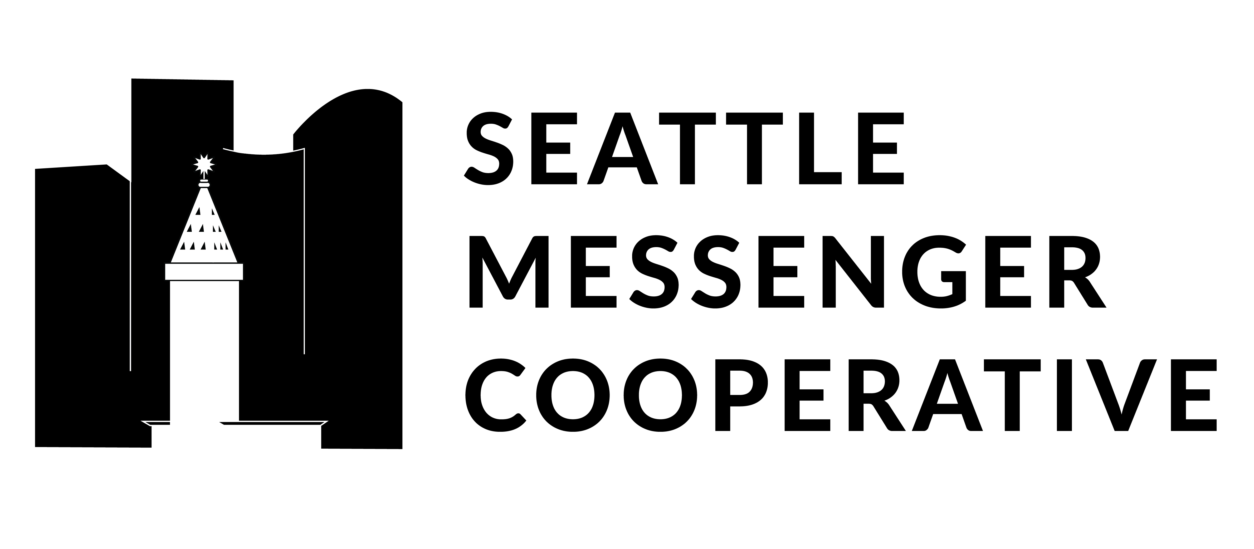 Logo displaying "Seattle Messenger Cooperative" next to a city skyline